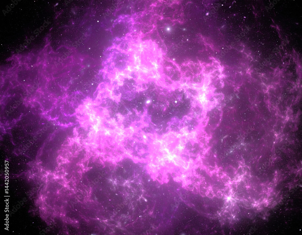 Obraz premium stunning cosmic scene featuring vibrant pink and purple nebula set against dark expanse of space, evoking sense of wonder and beauty in universe