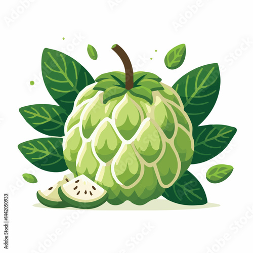 cherimoya, green, fruit, fresh, food, ripe, exotic, sweet, tropical, organic, custard, background, healthy, raw, annona, white, custard apple, delicious, tasty, isolated, dessert, seed, half, chirimoy