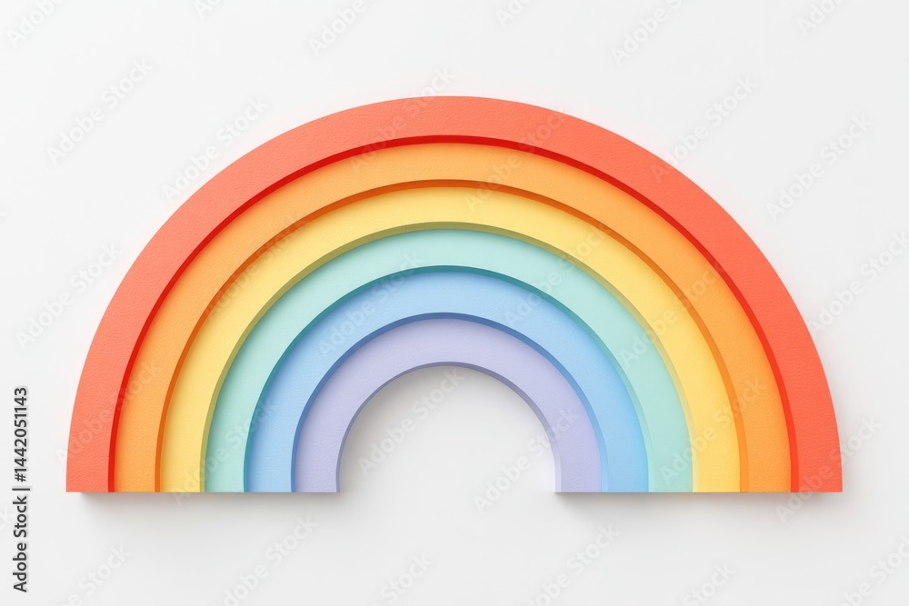 Fototapeta premium Colorful Paper Cutout Rainbow Casting Soft Shadows on a White Background in a Creative Display