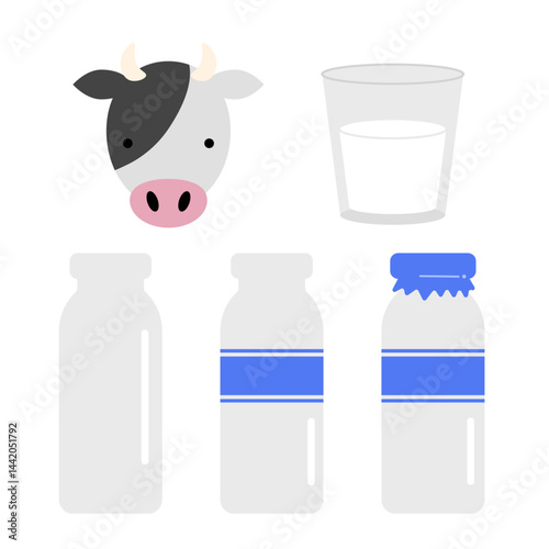 牛乳瓶のイラスト素材セット