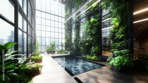Urban Oasis: A Modern Indoor Garden with Pool
