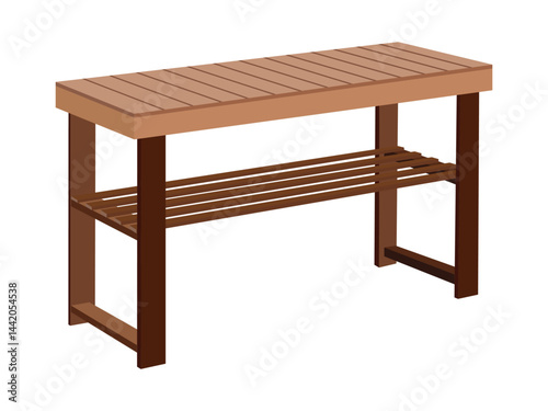 Wooden bench with slatted design and brown legs for modern home decor