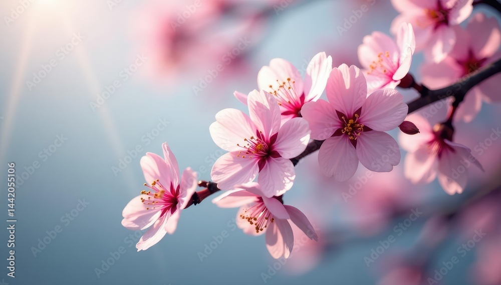 Obraz premium Delicate pink sakura blossoms, intricate branch pattern , sakura, cherry blossom, background