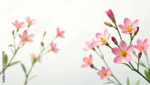 Delicate, small-scale floral sprigs on white background, summer, textile