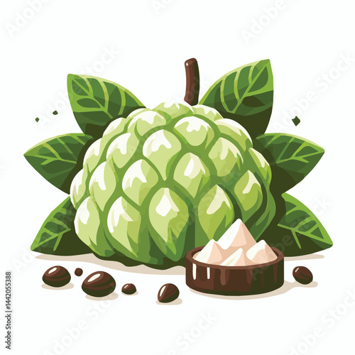 cherimoya, green, fruit, fresh, food, ripe, exotic, sweet, tropical, organic, custard, background, healthy, raw, annona, white, custard apple, delicious, tasty, isolated, dessert, seed, half, chirimoy