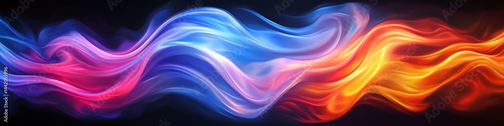 Obraz premium Abstract Flowing Energy Vibrant Blue, Magenta, and Orange Waves Converge on a Black Background