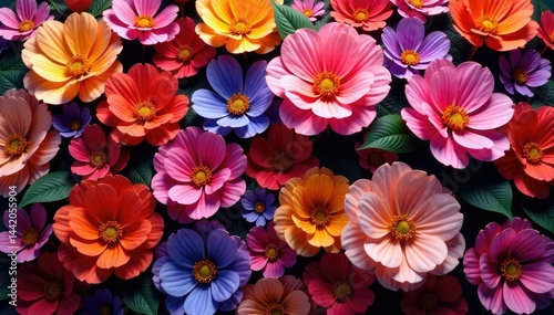 Dense tapestry of intertwined flowers, multifaceted petals, print, detail