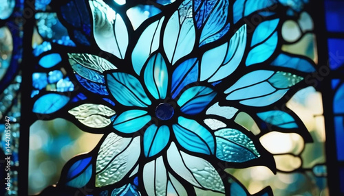 Blue stained glass as a background. 