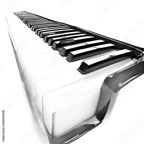 Piano keys gleam in monochrome