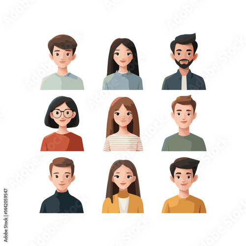 Diverse collection of cartoon characters showcasing various hairstyles and expressions