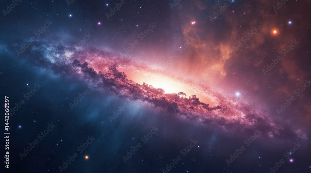 Fototapeta premium A mesmerizing view of a futuristic galaxy with vivid nebulae and countless stars. Perfect for artistic, sci-fi, or space exploration visuals.