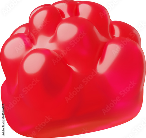 3d vector illustration of red raspberry shaped fruit gummy candy.