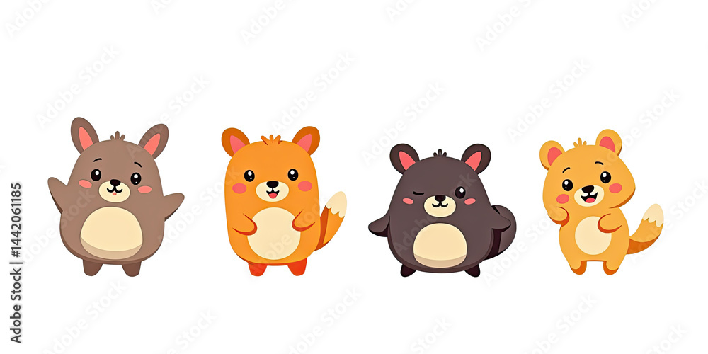 Fototapeta premium Cute Cartoon Animals Set - Adorable Fox, Bunny & More - Kawaii aest.