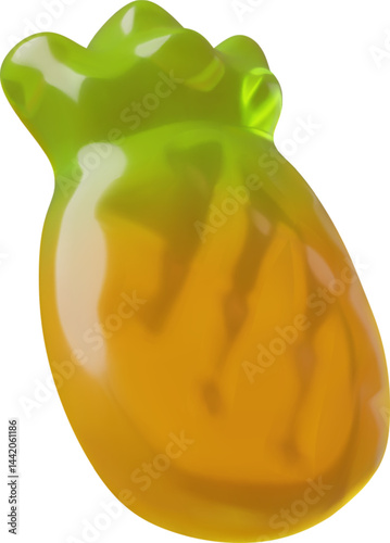 Chewy jelly gummy candy pineapple fruit shape and flavor 3D cartoon vector icon, realistic marmalade confectionery