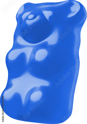 Blue chewy jelly gummy bear 3D vector icon, cartoon sweet candy dessert, volume bright animal marmalade confectionery