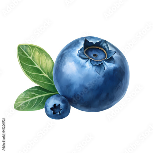 Fresh Blueberries with Leaves isolated on transparent background