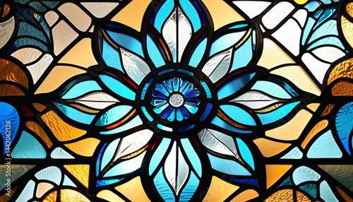 Blue stained glass as a background. 