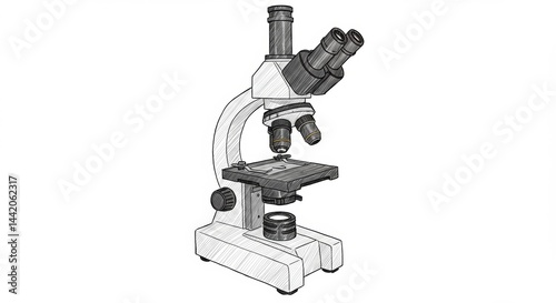 Detailed sketch illustration of a microscope for scientific research and laboratory analysis offering precision and clarity in scientific exploration