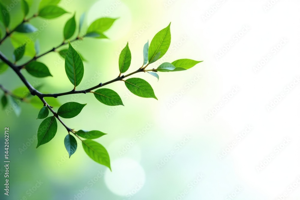Obraz premium Long and thin branches with leaves in a white environment, branches, greenery