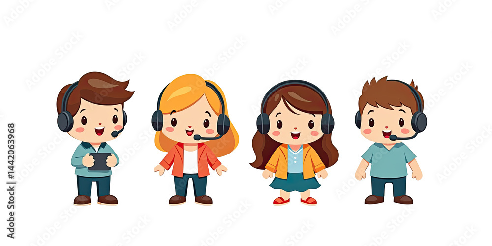 Happy Kids Customer Support Team Illustration - Diverse representa. Happy Kids Customer Support Team Illustration - Diverse representa.