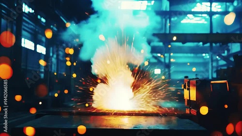 Metal Sparks Ignite Factory's Night