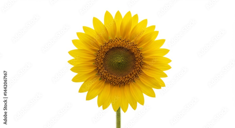 Fototapeta premium Vibrant sunflower blossom with striking details against a clean white background showcasing summer beauty and sunny botanical elegance