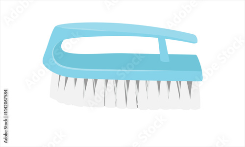 Scrub brush vector illustration in cartoon style. Cleaning brush clipart. House cleaning tool, cleaning supplies flat vector isolated on white background. Plastic product element.
