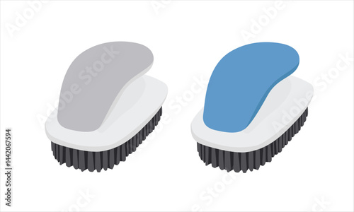 Scrub brush vector illustration in cartoon style. Cleaning brush clipart. House cleaning tool, cleaning supplies flat vector isolated on white background. Plastic product element.