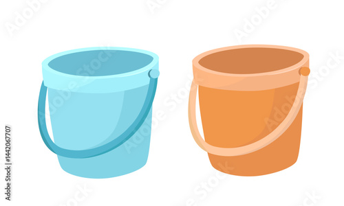 Plastic bucket vector illustration in cartoon style. Plastic product clipart. House cleaning tool, cleaning supplies flat vector isolated on white background.