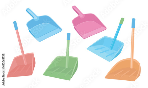 Dustpan vector illustration in cartoon style. Plastic product element. House cleaning tool, cleaning supplies flat vector isolated on white background.