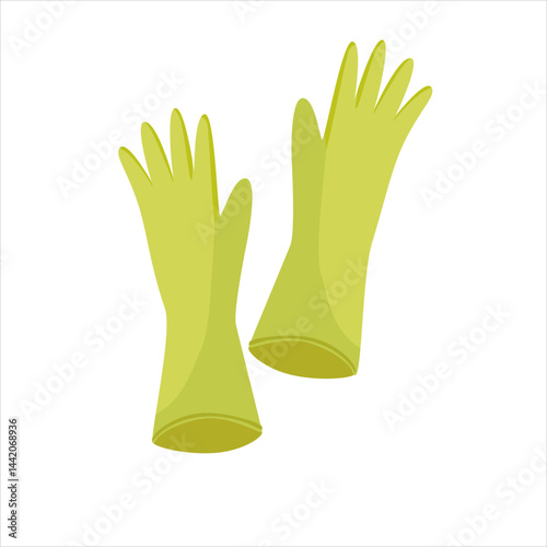 Rubber gloves vector illustration in cartoon style. Accessory to protect hand when doing housework. House cleaning tool, cleaning supplies flat vector isolated on white background.
