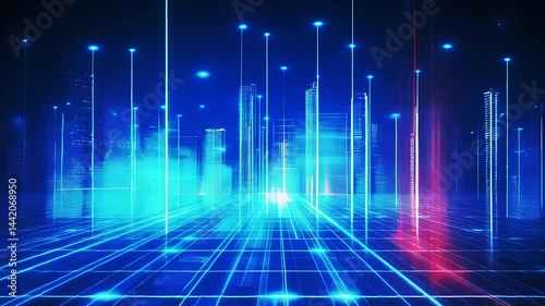 Future City: Neon Lights Illuminate Skyline
