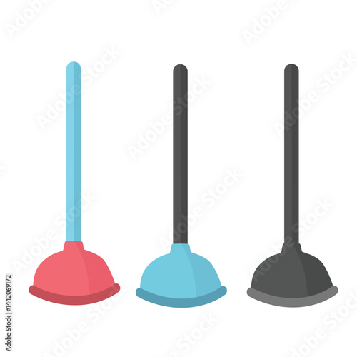 Toilet plunger vector illustration. Rubber plunger clipart in flat design. House cleaning tool clipart in cartoon style. Cleaning supplies flat vector isolated on white background.