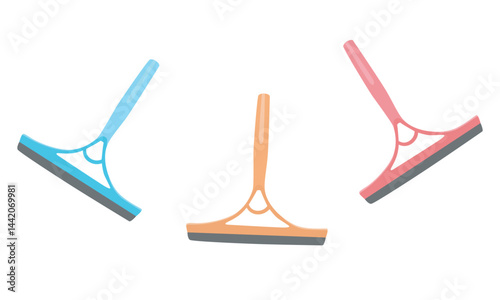 Squeegee for cleaning windows, glass, floor, bathroom. Water wiping tool, scraper equipment. Wiper. Cleaning tool clipart in cartoon style. Cleaning supplies flat vector isolated on white background.