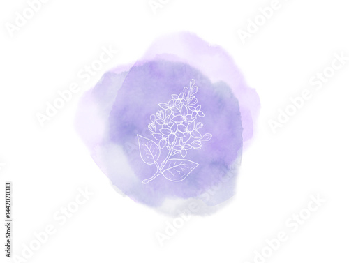 A white lilac flower on a purple background