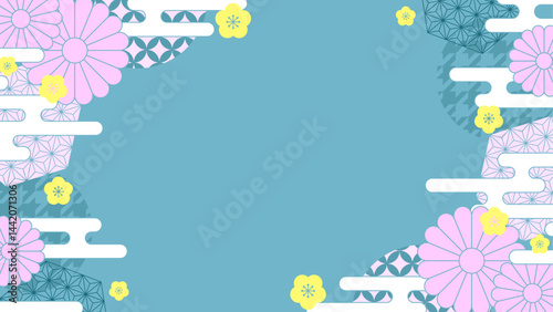 動画サムネに最適な和柄背景ブルー