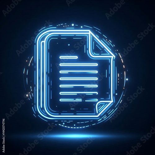 Futuristic glowing blue outline document icon