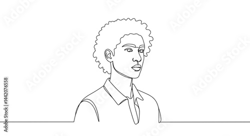 Young man smiling in a simple line art style against a blank background  