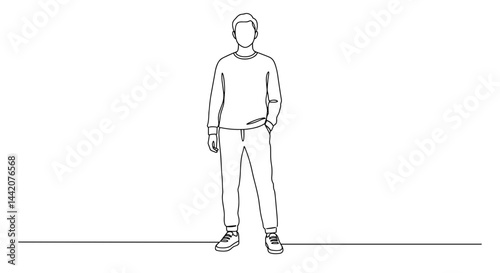 Standing man in casual wear with a relaxed demeanor on a plain background  