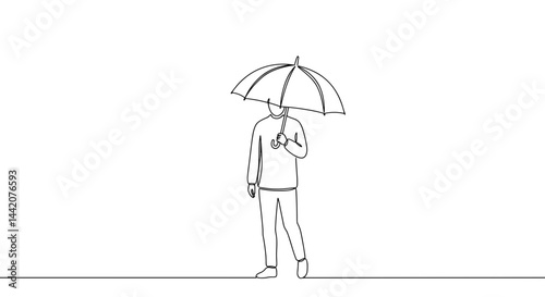 Person holding umbrella in minimalistic style on white background  