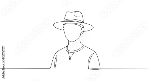 Minimalist line art of a person wearing a hat  