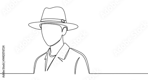 Stylish Man Wearing Hat in Minimalist Line Art  