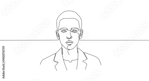 Abstract line drawing of a man with serious expression  
