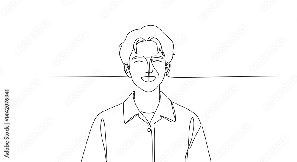 Simple line drawing of a smiling man against a blank background