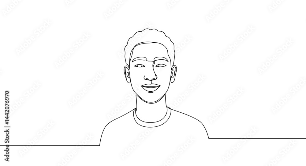 Smiling young man in a line art style against a minimal background