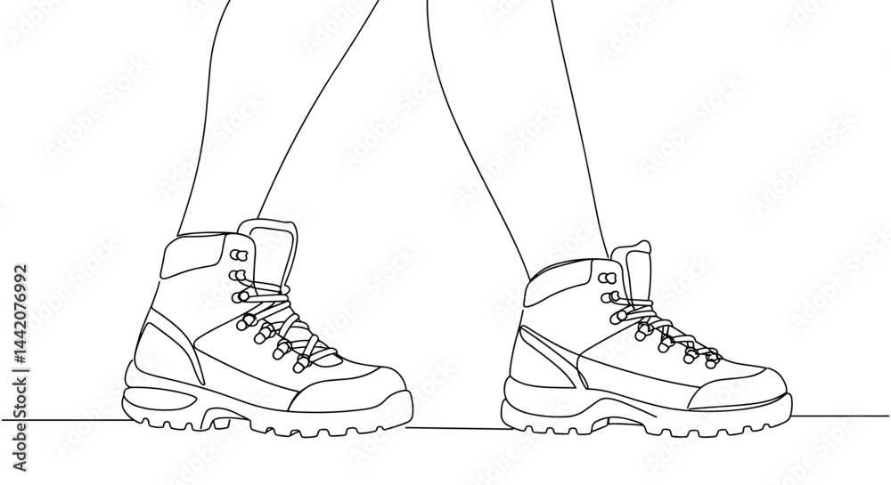 Outline of Hiking Boots in Motion on a Pathway