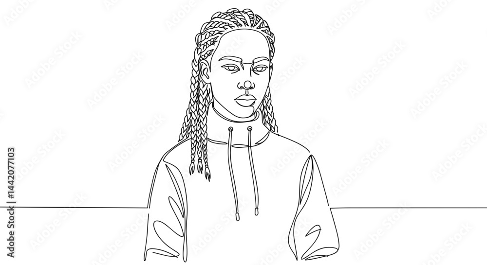 Young person standing confidently in minimalist line drawing