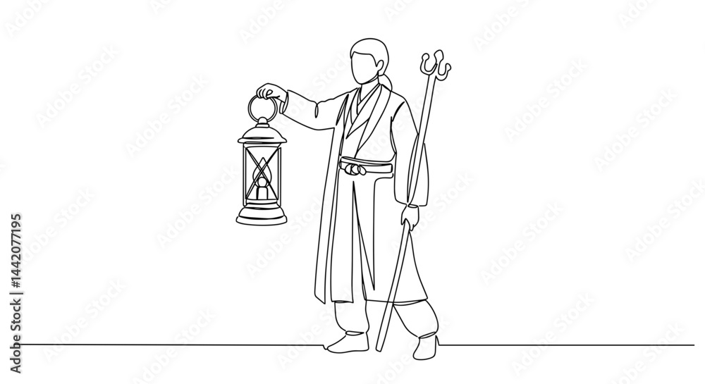 Person holding a lantern in a minimalist line art style