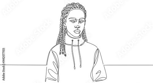Obraz na płótnie Young person standing confidently in minimalist line drawing w salonie
