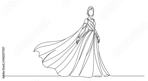 Obraz na płótnie Elegant Line Drawing of a Woman in a Flowing Dress w salonie